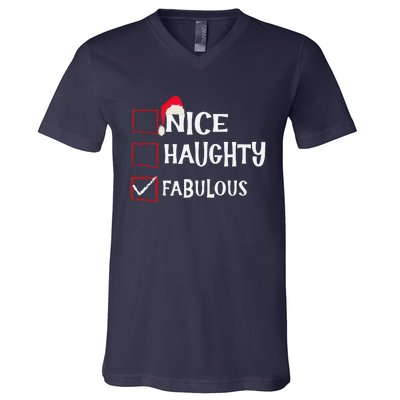 Nice Naughty Fabulous Christmas List Santa Claus Xmas V-Neck T-Shirt