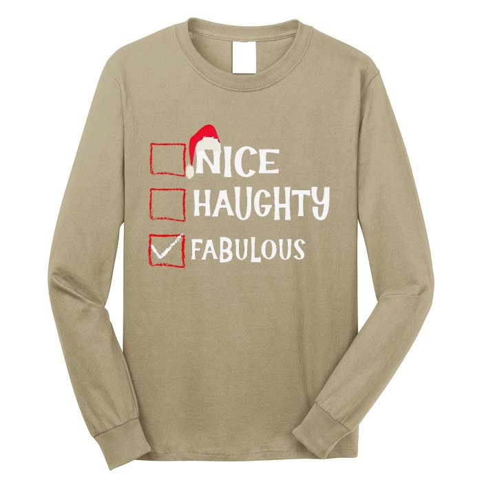 Nice Naughty Fabulous Christmas List Santa Claus Xmas Long Sleeve Shirt