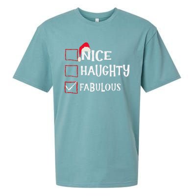 Nice Naughty Fabulous Christmas List Santa Claus Xmas Sueded Cloud Jersey T-Shirt