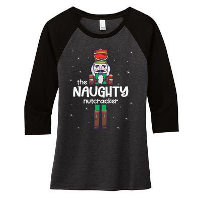 Naughty Nutcracker Family Matching Funny Pajama Women's Tri-Blend 3/4-Sleeve Raglan Shirt