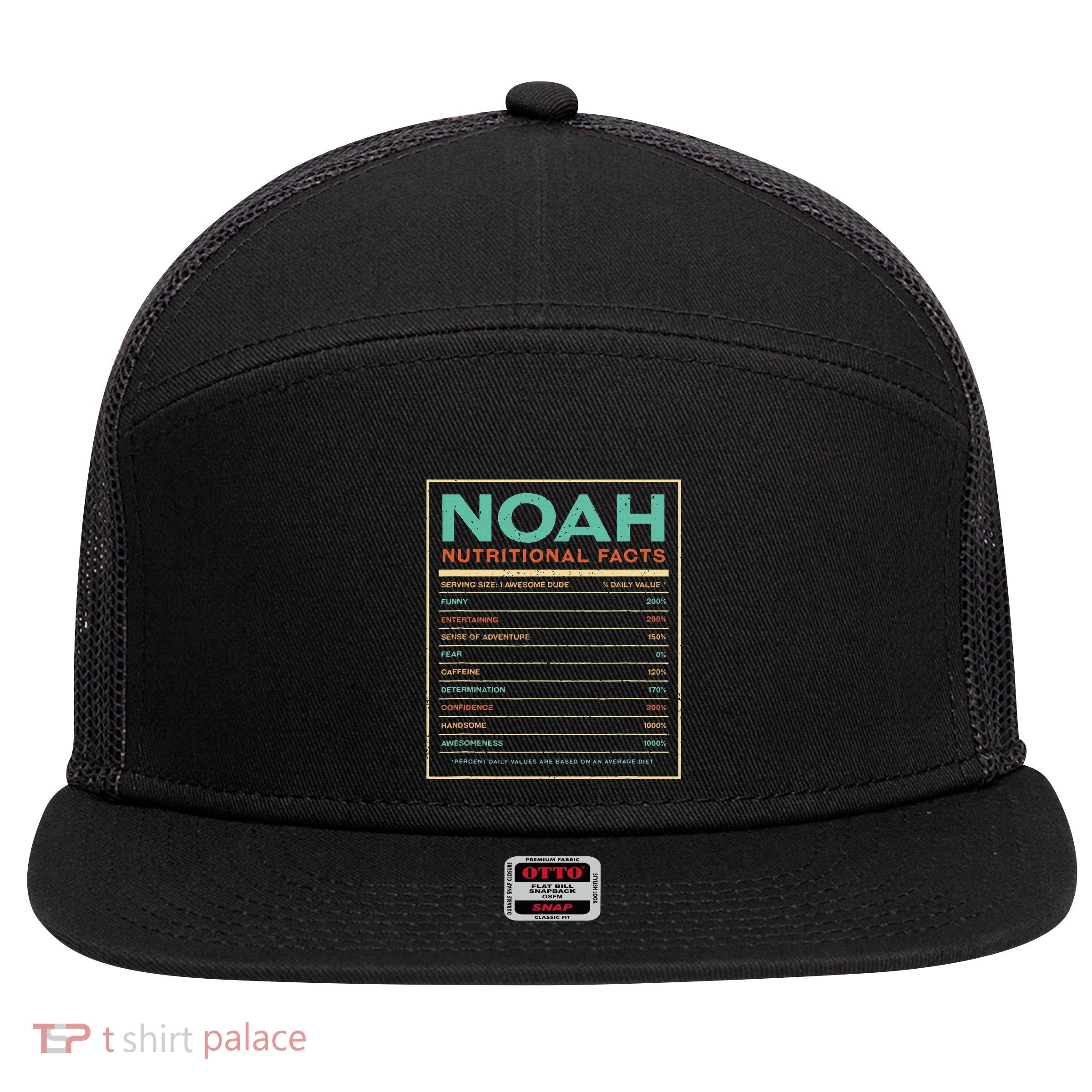 Noah Nutrition Facts Funny Personalized Name 7 Panel Mesh Trucker Snapback Hat