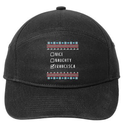 Nice, Naughty, Francesca Christmas Ugly Sweater Style 7-Panel Snapback Hat