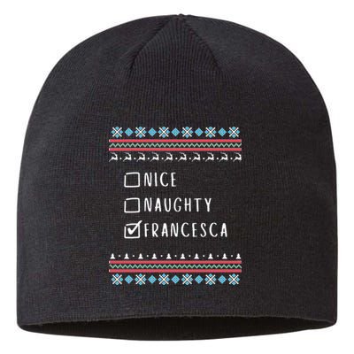 Nice, Naughty, Francesca Christmas Ugly Sweater Style Sustainable Beanie