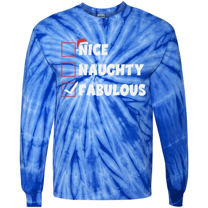 Nice Naughty Fabulous List Santa Christmas Xmas Pjs Gift Tie-Dye Long Sleeve Shirt