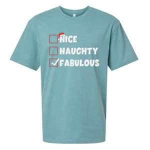 Nice Naughty Fabulous List Santa Christmas Xmas Pjs Gift Sueded Cloud Jersey T-Shirt