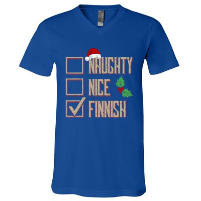 Naughty Nice Finnish Christmas Gift Finland Santa Hat Xmas Cute Gift V-Neck T-Shirt