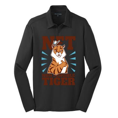 NFT Non Fungible Tiger Funny Crypto Silk Touch Performance Long Sleeve Polo