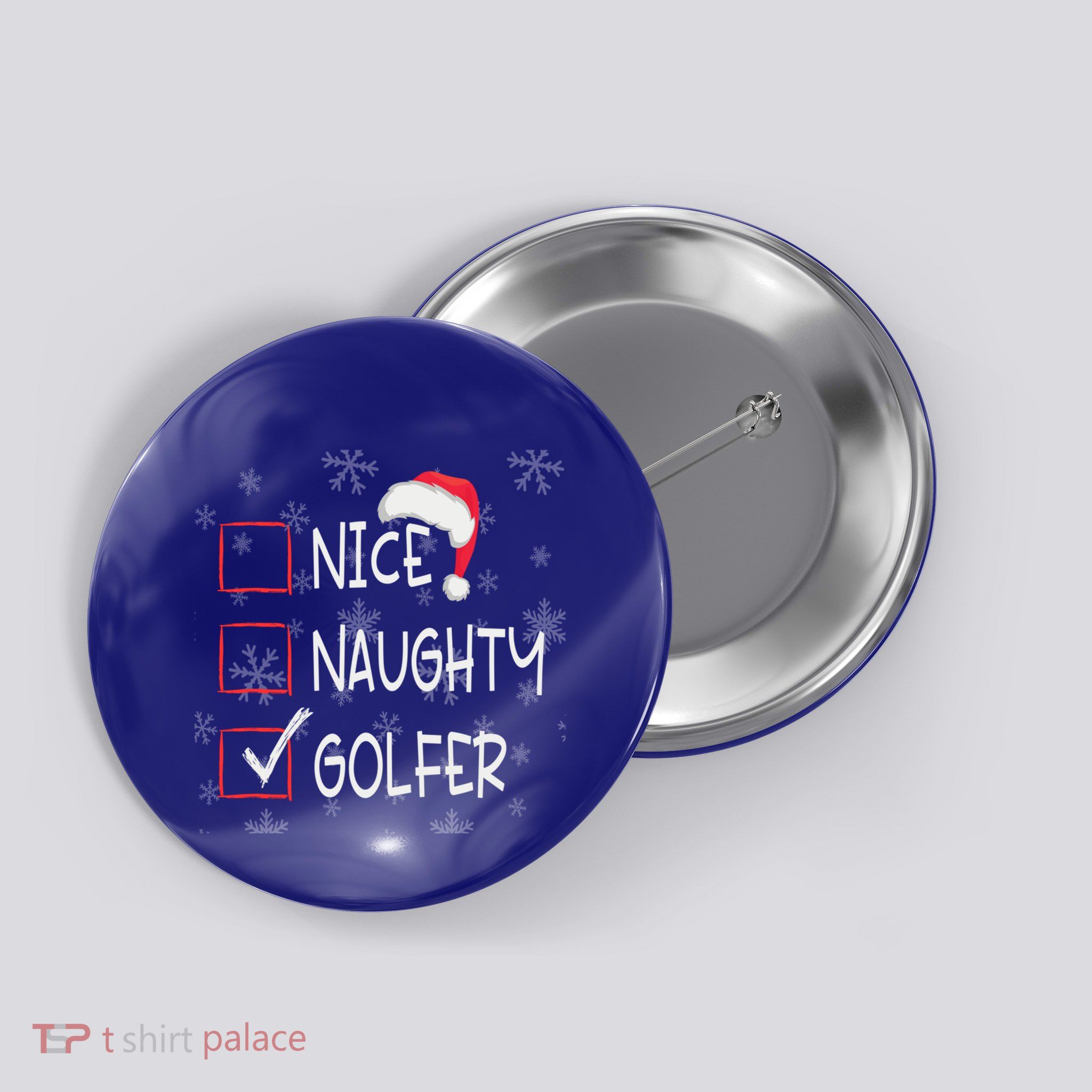 Nice Naughty Golf Player Golfer List Christmas Santa Claus Gift Button