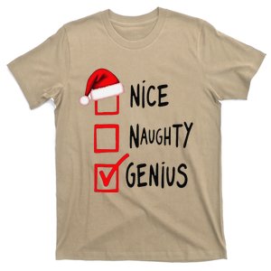 Nice Naughty Genius Christmas List Xmas Santa Claus T-Shirt