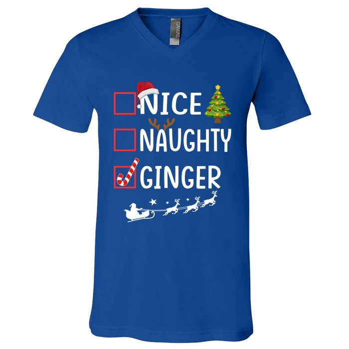 Naughty Nice Ginger Christmas Pajamas Funny Santa Claus Xmas Gift V-Neck T-Shirt