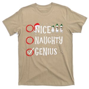 Nice Naughty Genius Funny Christmas List Xmas Santa Claus T-Shirt