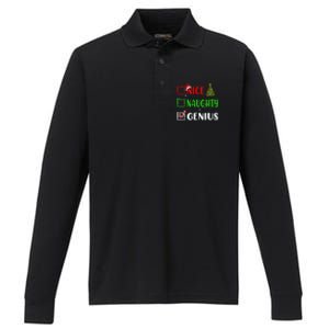 Nice Naughty Genius Christmas List Holiday Xmas 2024 Performance Long Sleeve Polo