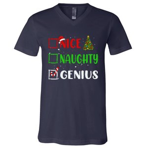 Nice Naughty Genius Christmas List Holiday Xmas 2024 V-Neck T-Shirt