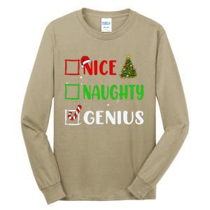 Nice Naughty Genius Christmas List Holiday Xmas 2024 Tall Long Sleeve T-Shirt