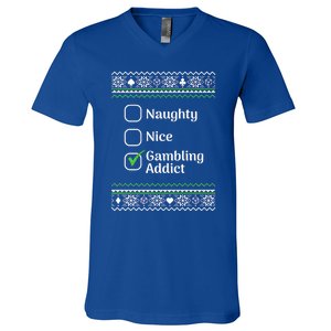 Naughty Nice Gambling Addict Christmas Funny Gift V-Neck T-Shirt