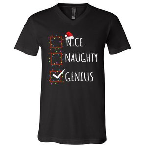 Nice Naughty Genius Christmas List Santa Claus Funny Xmas V-Neck T-Shirt