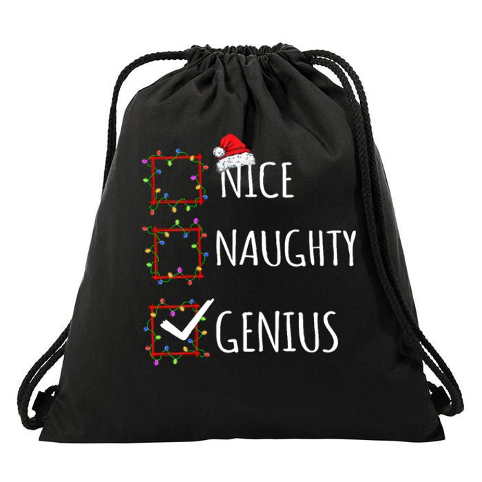 Nice Naughty Genius Christmas List Santa Claus Funny Xmas Drawstring Bag