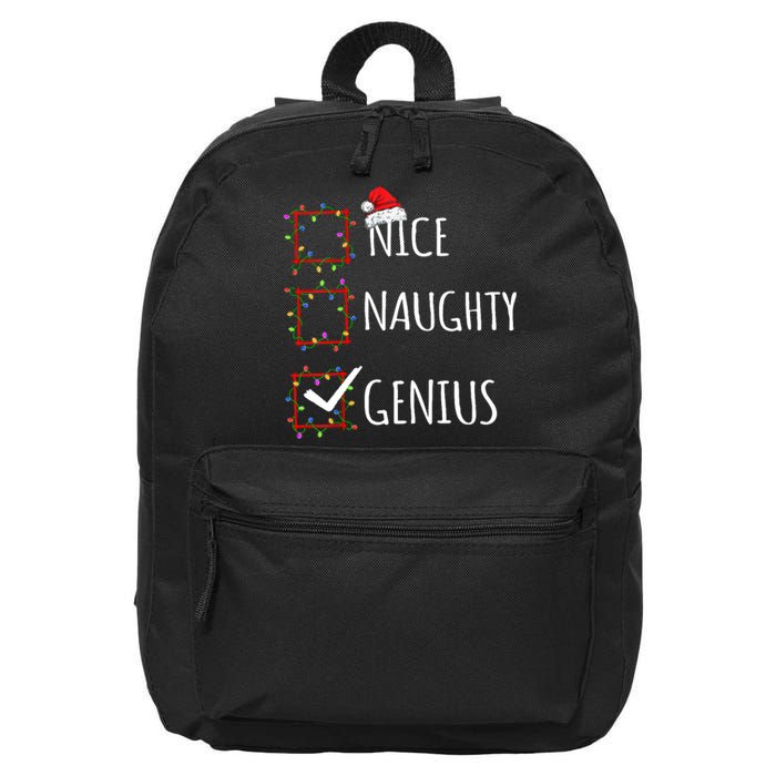 Nice Naughty Genius Christmas List Santa Claus Funny Xmas 16 in Basic Backpack