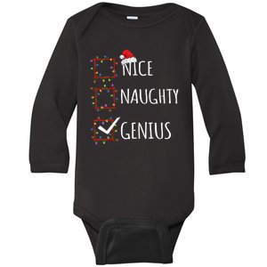 Nice Naughty Genius Christmas List Santa Claus Funny Xmas Baby Long Sleeve Bodysuit