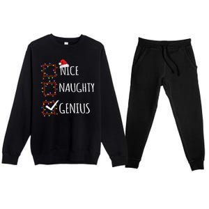 Nice Naughty Genius Christmas List Santa Claus Funny Xmas Premium Crewneck Sweatsuit Set