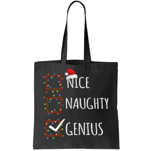 Nice Naughty Genius Christmas List Santa Claus Funny Xmas Tote Bag