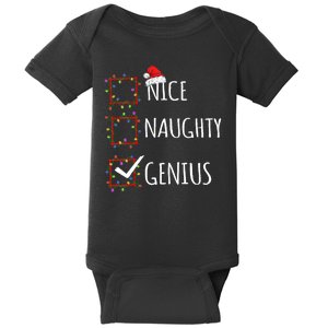 Nice Naughty Genius Christmas List Santa Claus Funny Xmas Baby Bodysuit