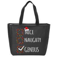 Nice Naughty Genius Christmas List Santa Claus Funny Xmas Zip Tote Bag