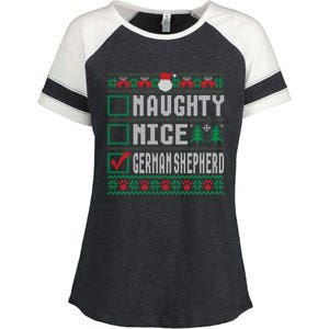 Naughty Nice Ger Shepherd Christmas List Dogs Xmas Gift Enza Ladies Jersey Colorblock Tee