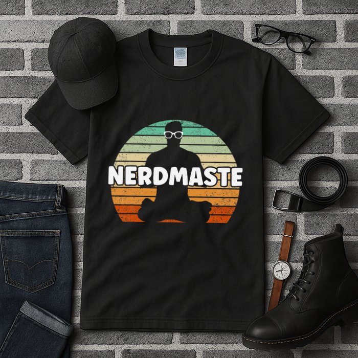 Nerdmaste Nerd Geek Yoga Gamer Fun Cute Hipster Retro Sunset Tall T-Shirt