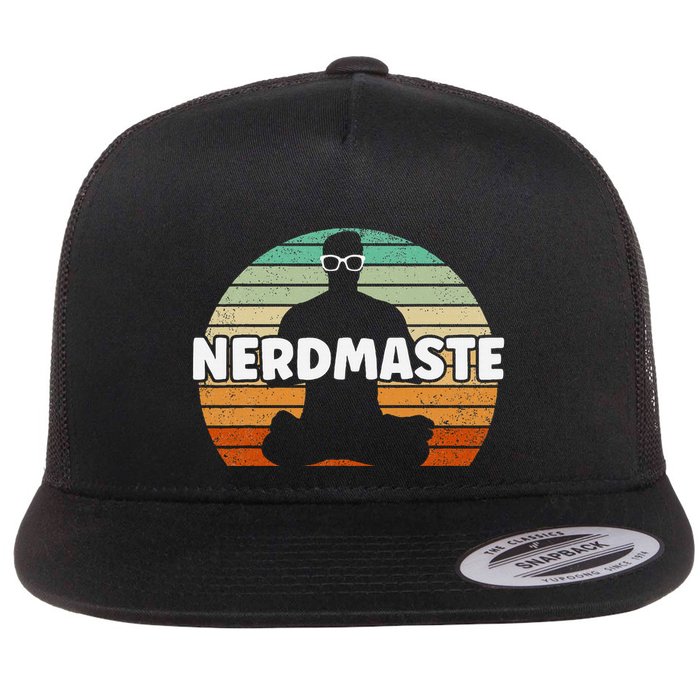 Nerdmaste Nerd Geek Yoga Gamer Fun Cute Hipster Retro Sunset Flat Bill Trucker Hat