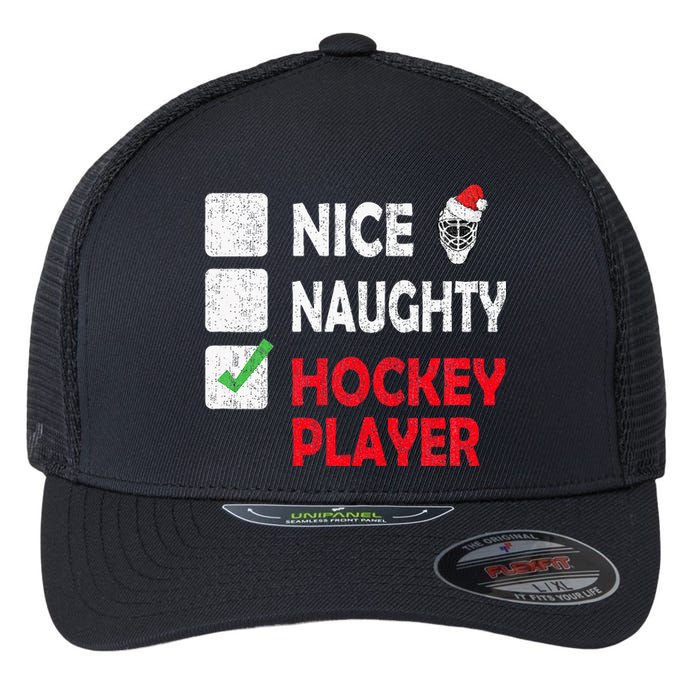 Nice Naughty Hockey Player Humor Christmas List Santa Hat  Flexfit Unipanel Trucker Cap