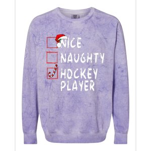 Nice Naughty Hockey Player Christmas Santa Claus Colorblast Crewneck Sweatshirt