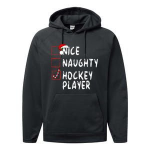 Nice Naughty Hockey Player Christmas Santa Claus Performance Fleece Hoodie