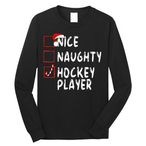 Nice Naughty Hockey Player Christmas Santa Claus Long Sleeve Shirt