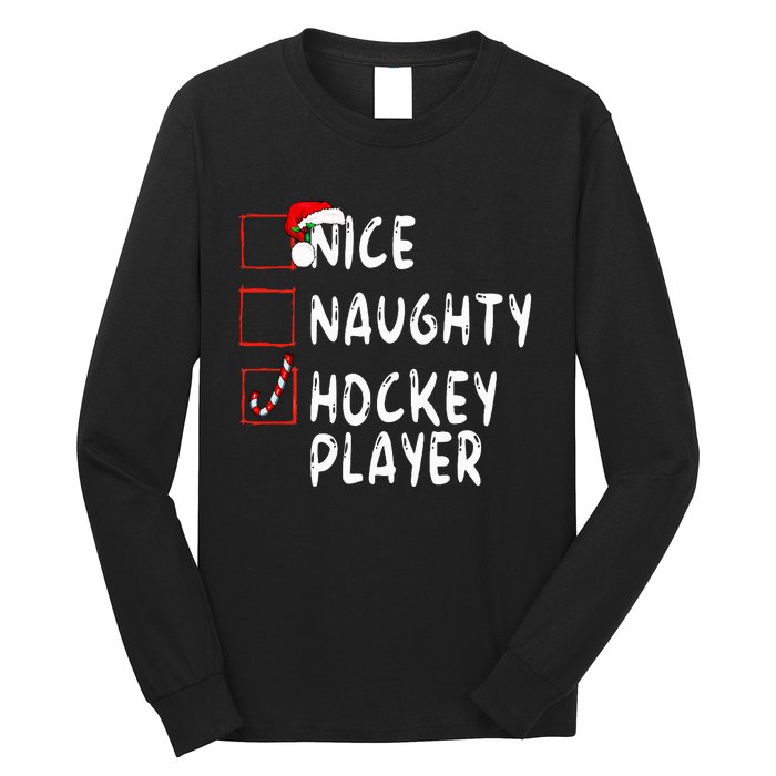 Nice Naughty Hockey Player Christmas Santa Claus Long Sleeve Shirt