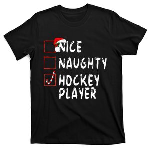 Nice Naughty Hockey Player Christmas Santa Claus T-Shirt