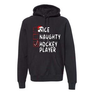 Nice Naughty Hockey Player Christmas Santa Claus Premium Hoodie