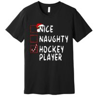 Nice Naughty Hockey Player Christmas Santa Claus Premium T-Shirt