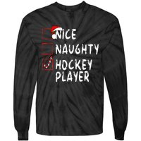 Nice Naughty Hockey Player Christmas Santa Claus Tie-Dye Long Sleeve Shirt