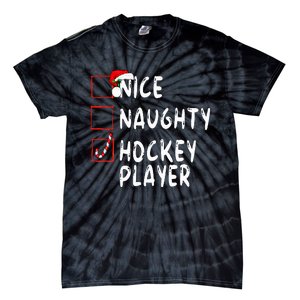 Nice Naughty Hockey Player Christmas Santa Claus Tie-Dye T-Shirt