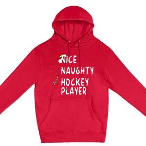 Nice Naughty Hockey Player Christmas Santa Claus Premium Pullover Hoodie