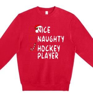 Nice Naughty Hockey Player Christmas Santa Claus Premium Crewneck Sweatshirt