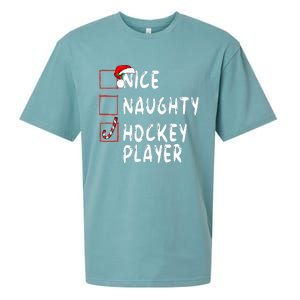 Nice Naughty Hockey Player Christmas Santa Claus Sueded Cloud Jersey T-Shirt