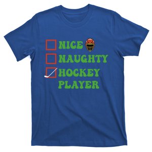 Nice Naughty Hockey Player Christmas List Gift T-Shirt