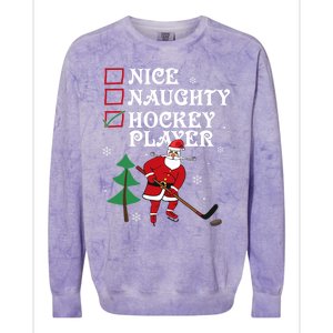 Nice Naughty Hockey Player List Christmas Santa Gift Colorblast Crewneck Sweatshirt