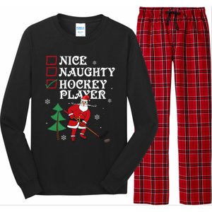 Nice Naughty Hockey Player List Christmas Santa Gift Long Sleeve Pajama Set