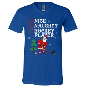 Nice Naughty Hockey Player List Christmas Santa Gift V-Neck T-Shirt