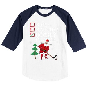 Nice Naughty Hockey Player List Christmas Santa Gift Baseball Sleeve Shirt