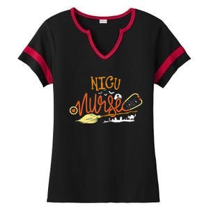 NICU Nurse Halloween RN ICU Neonatal Nursing Witch on Broom Ladies Halftime Notch Neck Tee