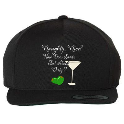 Naughty Nice? How Does Santa Feel About Dirty? Martini Lover Gift Wool Snapback Cap